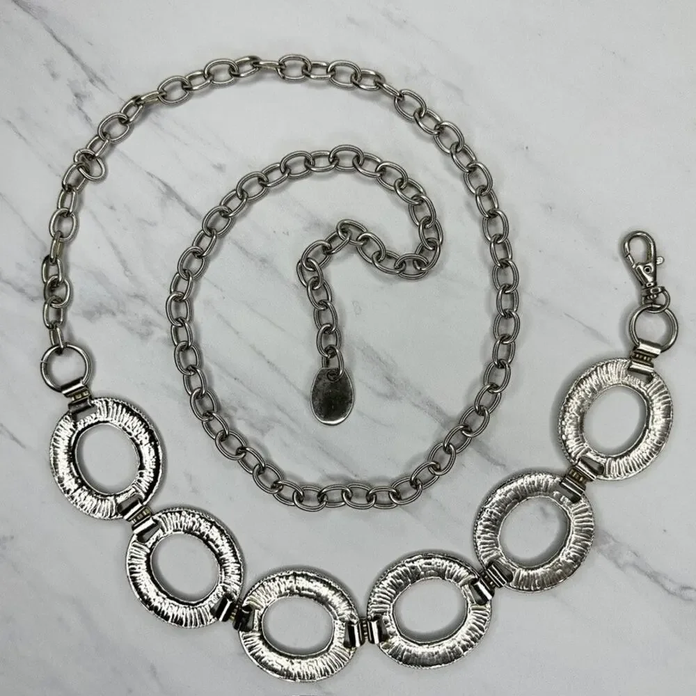 Chunky Textured Silver Tone Chain Belt OS ✨